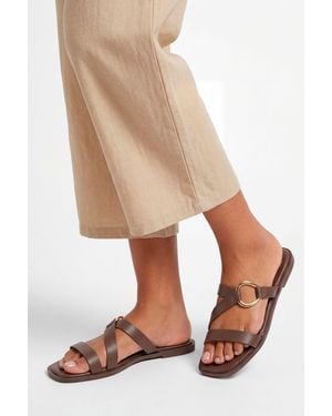Wallis Tilly Faux Leather Hardware Strap Flat Mule Sandals - Natural