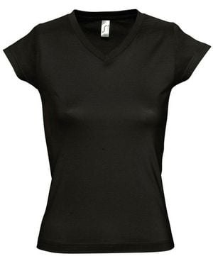 Sol's Ladies Moon V Neck Short Sleeve T-Shirt (Deep) Cotton - Black