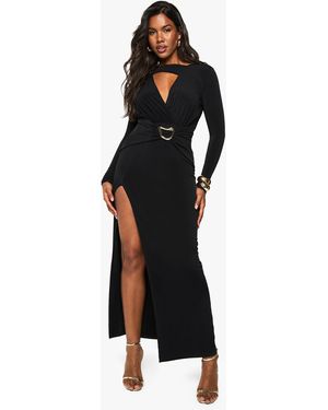 Boohoo Plunge Trim Maxi Dress - Black
