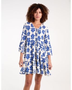 Blue Vanilla Tie Front Smock Dress - Blue