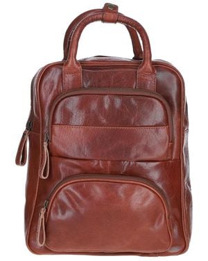 Ashwood Leather Compact Backpack With Front Zip Pockets - Red