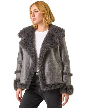 D.u.s.k Faux Fur Aviator Jacket - Grey