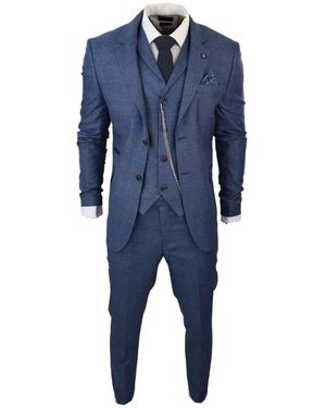 TruClothing 3 Piece Prince Of Wales Check Suit - Blue