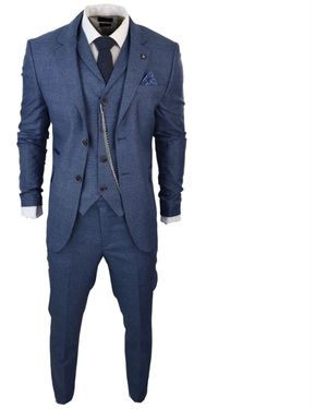 TruClothing 3 Piece Prince Of Wales Check Suit - Blue