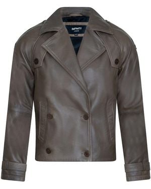 Infinity Leather Cropped Oversized Trench Jacket - Grey