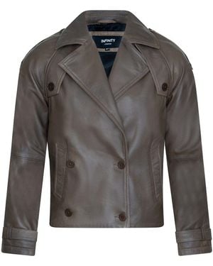 Infinity Leather Cropped Oversized Trench Jacket - Grey