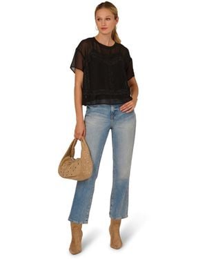 Adrianna Papell Sheer Lace Chiffon Top - Black