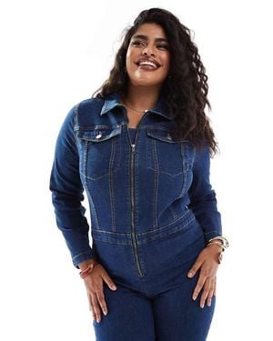 ASOS Design Long Sleeve Stretch 70's Jumpsuit - Blue