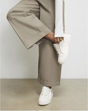 River Island Trainers Scallop Trim Lace Up Pu - Natural