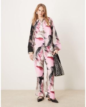 Vila Satin Wide Leg Trouser Co-Ord - Pink