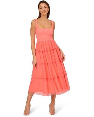 Adrianna Papell Knit And Mesh Midi Dress - Red