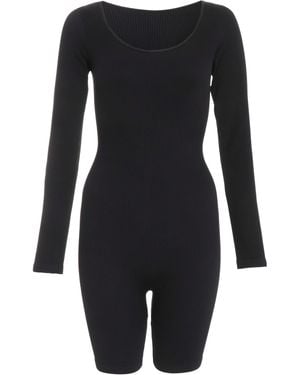 Quiz Ribbed Long Sleeve Playsuit - Black