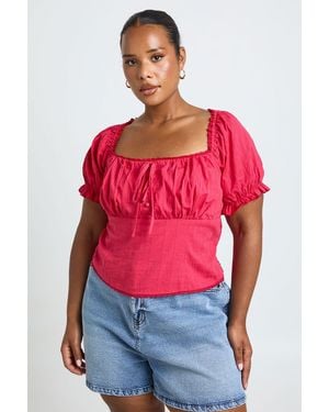 Boohoo Plus Puff Sleeve Button Down Corset - Red