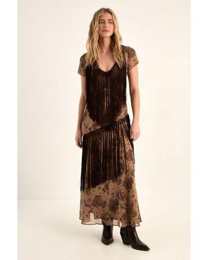 Nasty Gal Floral Chiffon Fringe Maxi Dress - Natural