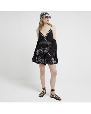 River Island Playsuit Embroidered Cold Shoulder Viscose - White