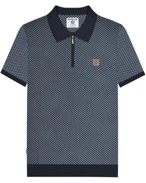 Lambretta Knitted Quarter Zip Polo Shirt Cotton - Blue