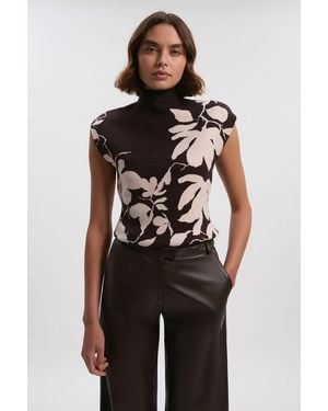 Karen Millen Jacquard Floral Knitted Top - Blue