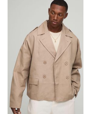 BoohooMAN Oversized Boxy Double Breasted Twill Raincoat Jacket - Natural