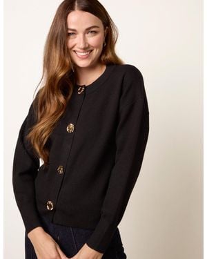 Blue Vanilla Flower Button Cardigan - Black