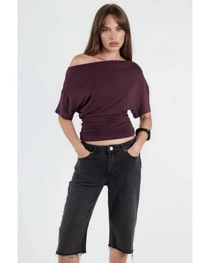 Hiccup Asymmetrical Neck Soft Viscose Knit Top - Blue