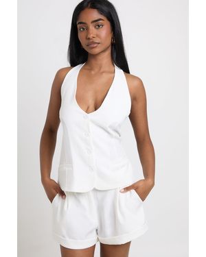 Boohoo Marl Button Front Halterneck Waistcoat - White