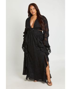 Boohoo Plus Textured Split Cut Out Maxi Dress - Black