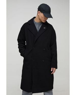 BoohooMAN Oversized Drop Shoulder Double Breasted Overcoat - Black