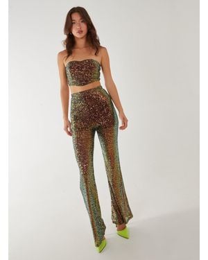 Pink Vanilla Sequin Flared Trousers - Metallic