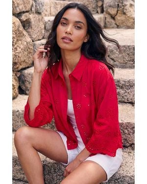 Roman Broderie Hem Buttoned Shirt - Red