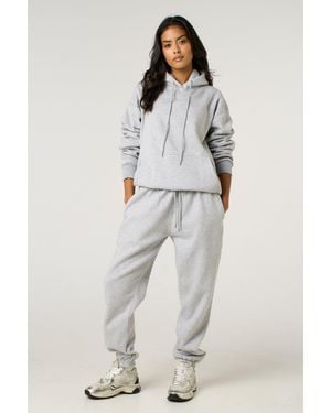 Femme Luxe Front Pocket Pullover Hoodie Cuffed Joggers Loungewear Set - Grey