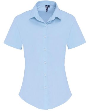 PREMIER Ladies Stretch Short-Sleeved Formal Shirt (Pale) - Blue