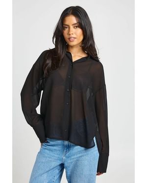 Boohoo Sheer Chiffon Oversized Shirt - Black