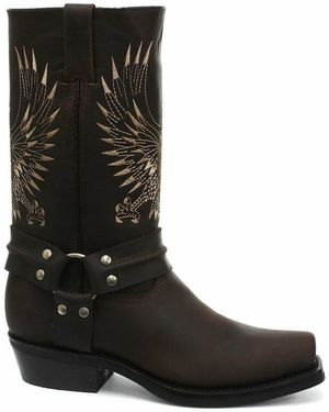 Grinders Leather Cowboy Boots-Bald Eagle - Black
