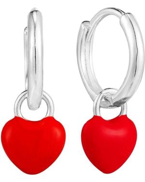 SEOL + GOLD Sterling Heart Charm Enamel Hoops - Red