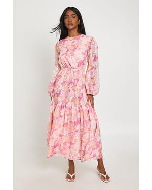 Boohoo Jacquard Floral Shirred Open Back Midi Dress - Pink