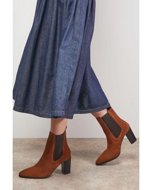 Oasis Moss Suede Chelsea High Block Heel Ankle Boots - Blue