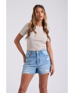Urban Bliss Bleach Ripped Mom Short - Blue