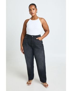 Boohoo Plus Basics High Waist Mom Jean - Blue