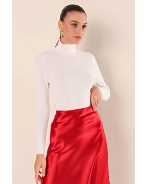 Bigdart Fitted Turtleneck Ribbed Jumper - Red