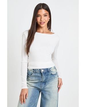Boohoo Double Layer Textured Cowl Back Top - White