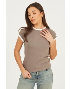 Brave Soul Cotton Jersey Contrast Edge Short Sleeve T-Shirt - Grey