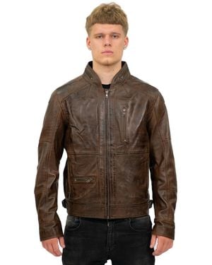 Infinity Leather Retro Biker Jacket-Sydney - Brown