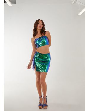Pink Vanilla Sequin Mini Skirt With Split - Blue