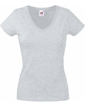 Fruit Of The Loom Ladies Valueweight V Neck Lady Fit T-Shirt (Heather) - White
