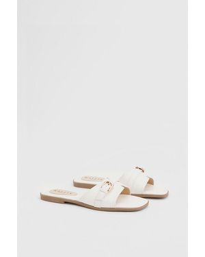 Wallis Lacie Faux Leather Buckle Detail Flat Sliders - White