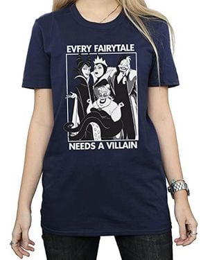 Disney Ladies Every Fairy Tale Needs A Villain Cotton Boyfriend T-Shirt - Blue