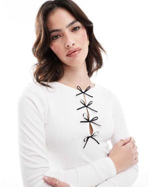 ONLY Bow Detail Long Sleeve Top - White