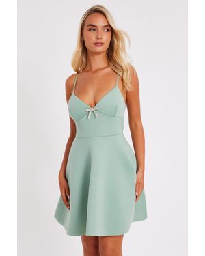 Quiz Sage Bow Front Skater Dress - Green