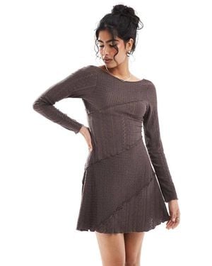Miss Selfridge Mixed Texture Long Sleeve Scoop Back Dress - Brown