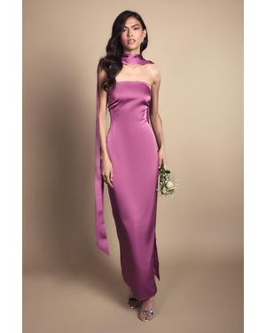 Oasis Bandeau Satin Bridesmaid Maxi Dress With Scarf - Pink